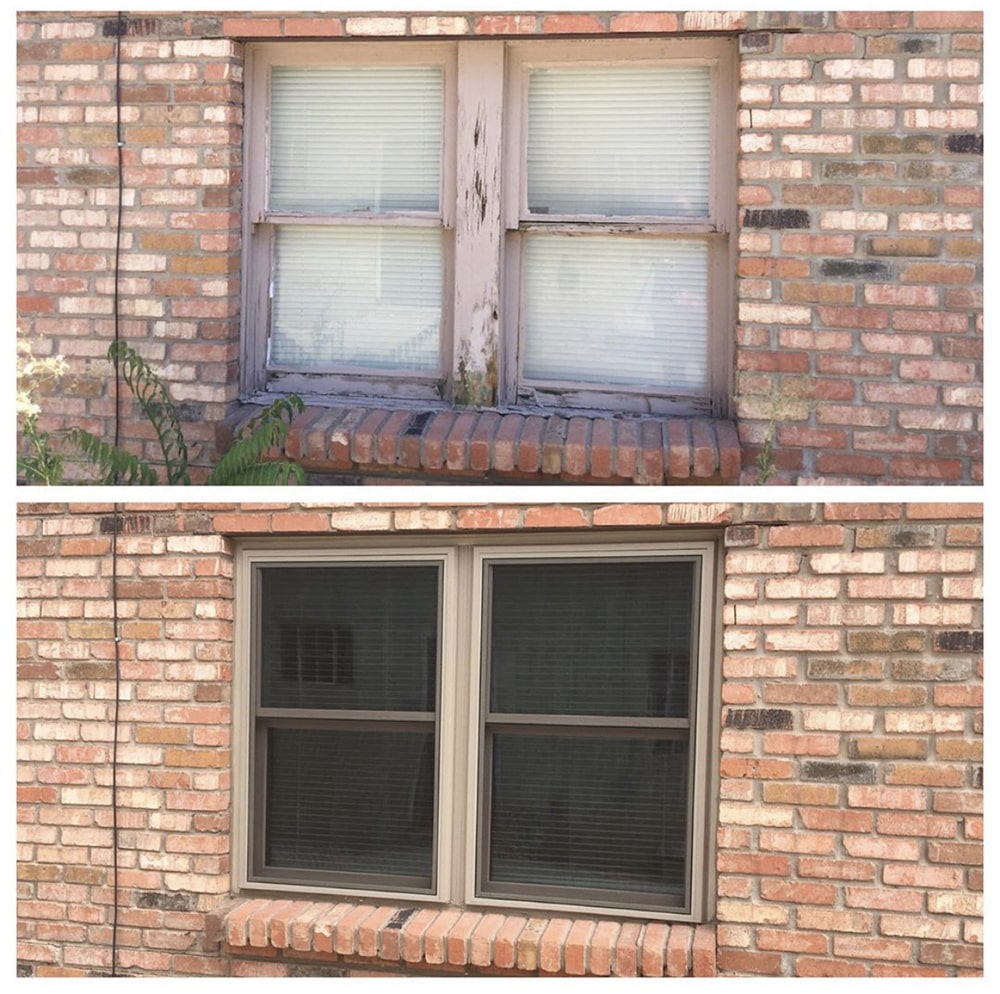 Before & After shot of single hung window installation