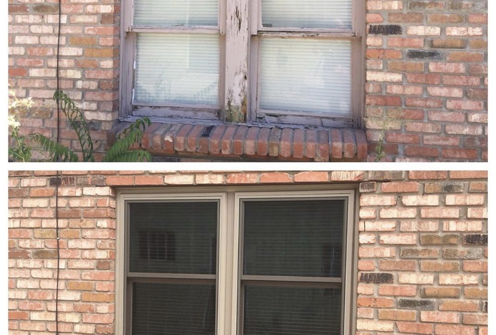 Before & After shot of single hung window installation